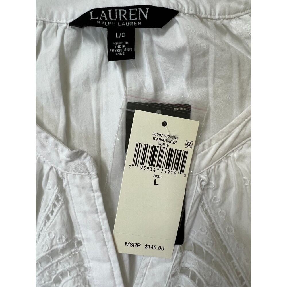 Lauren Ralph Lauren White Button Front Shirt Blouse Size L NWT - Picture 3 of 12